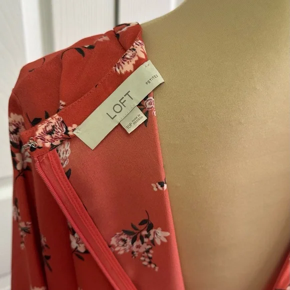 LOFT Vibrant Dusty Rose Floral Long Sleeve Dress - Picture 5 of 6